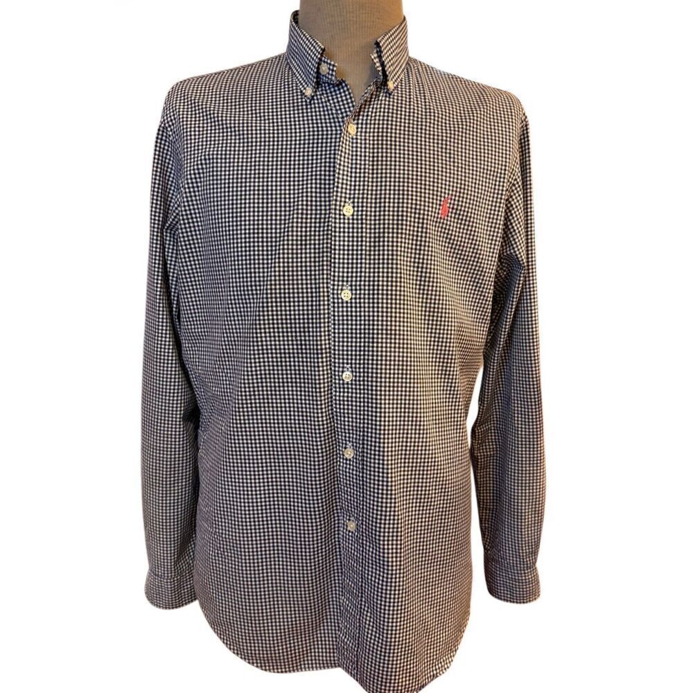 Ralph Lauren Gingham Button Down Shirt Large Navy/White